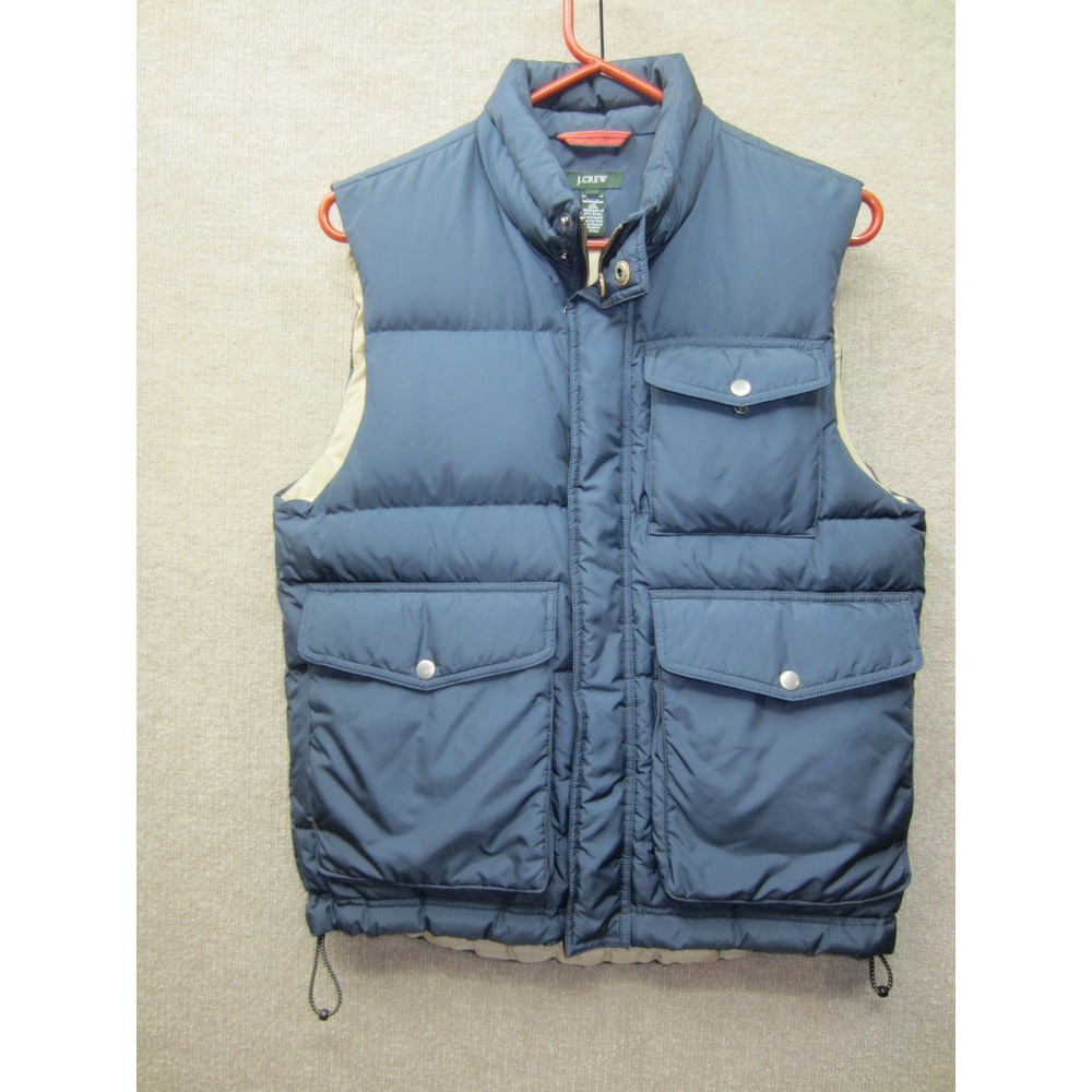 J.Crew Mens Navy Blue Down Puffer Vest Size Small Full Zip Utility Pockets